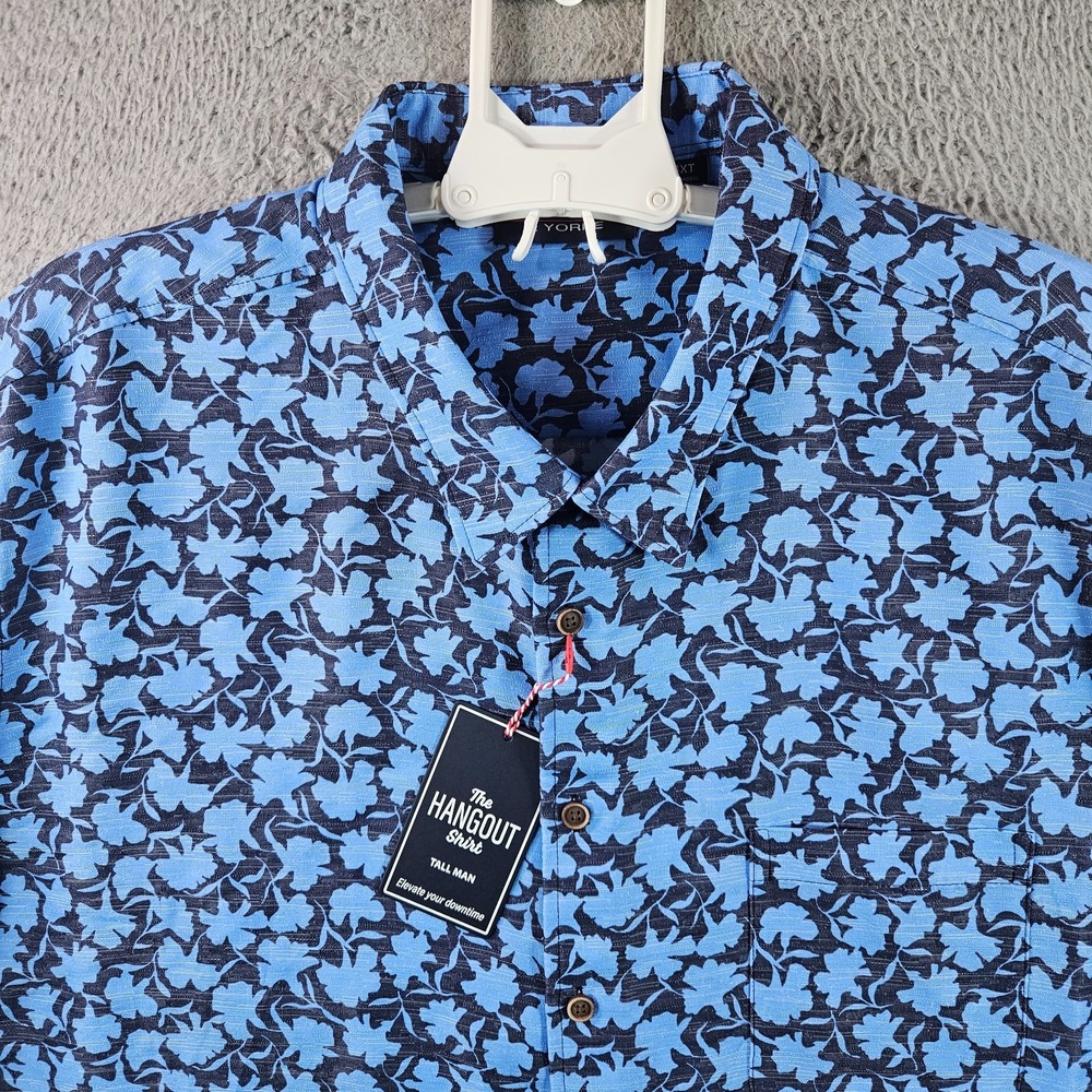 NEW Roundtree & Yorke Shirt Men 4XT Short Sleeve Button Up Floral Blue Navy‎